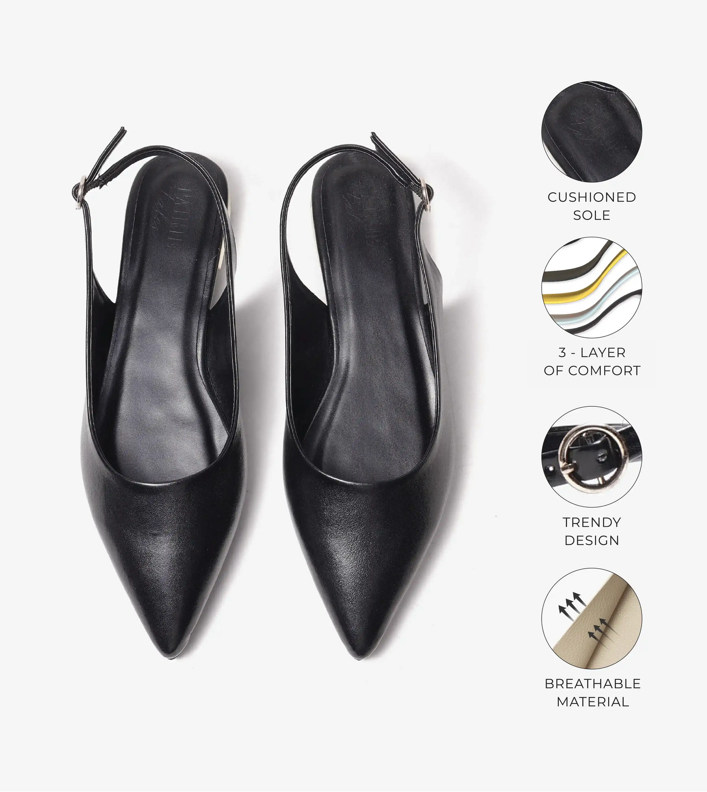 Pointed Toe Slingback Flats - Black