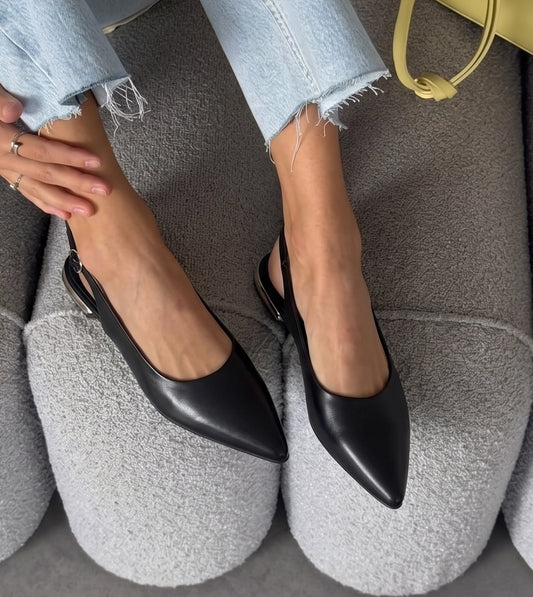 Pointed Toe Slingback Flats - Black