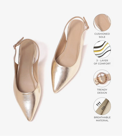 Pointed Toe Slingback Flats - Gold