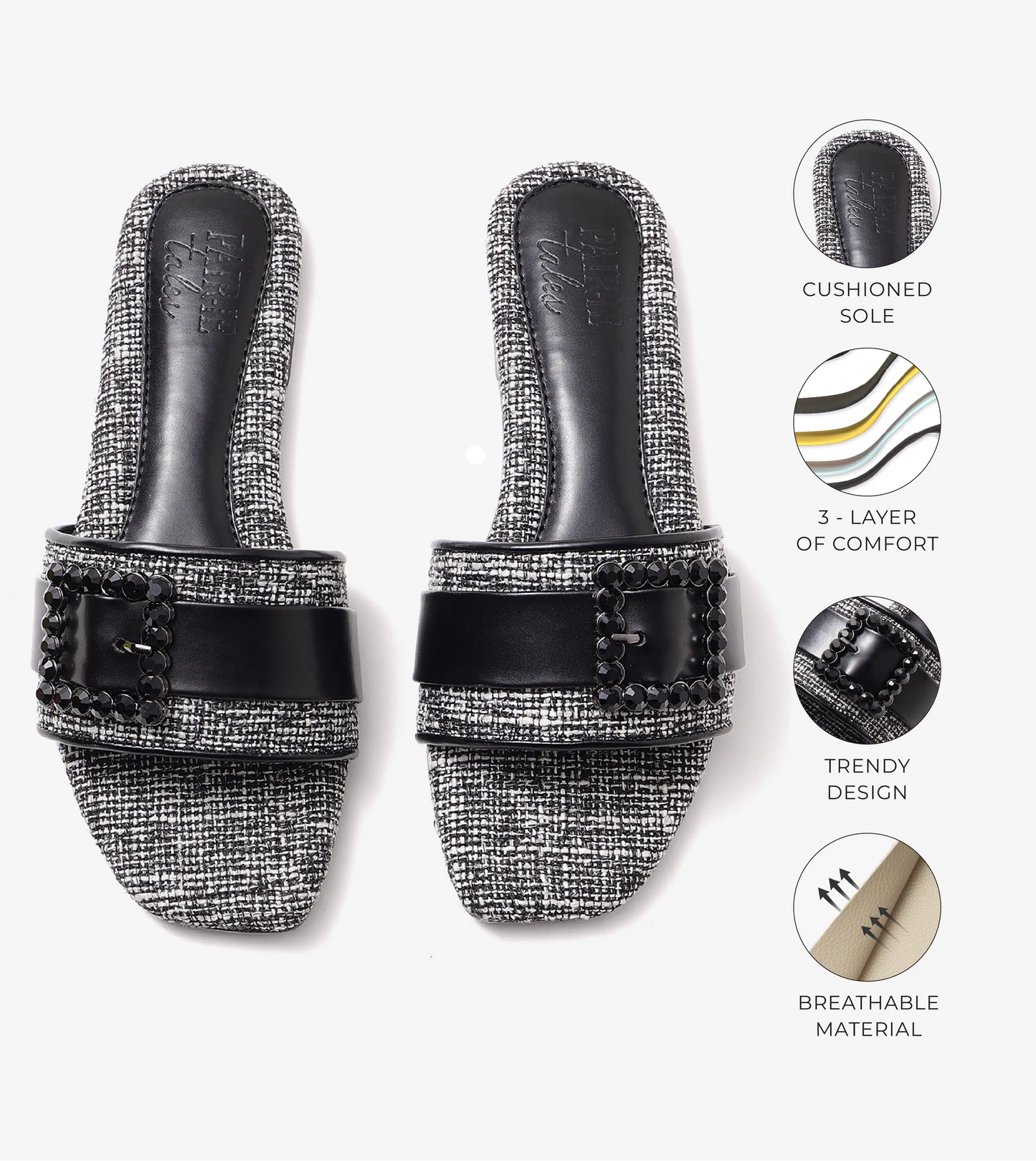 Embellished Buckle Slip-On Flats - White