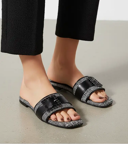 Embellished Buckle Slip-On Flats - White