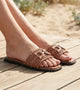 Woven Buckle Detail Slide Flats -Tan