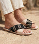 Textured Cross-Strap Flats Slides - Beige