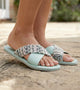 Textured Cross-Strap Flats Slides - Light Green