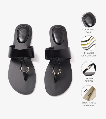 Color Block T-strap Flats - Black