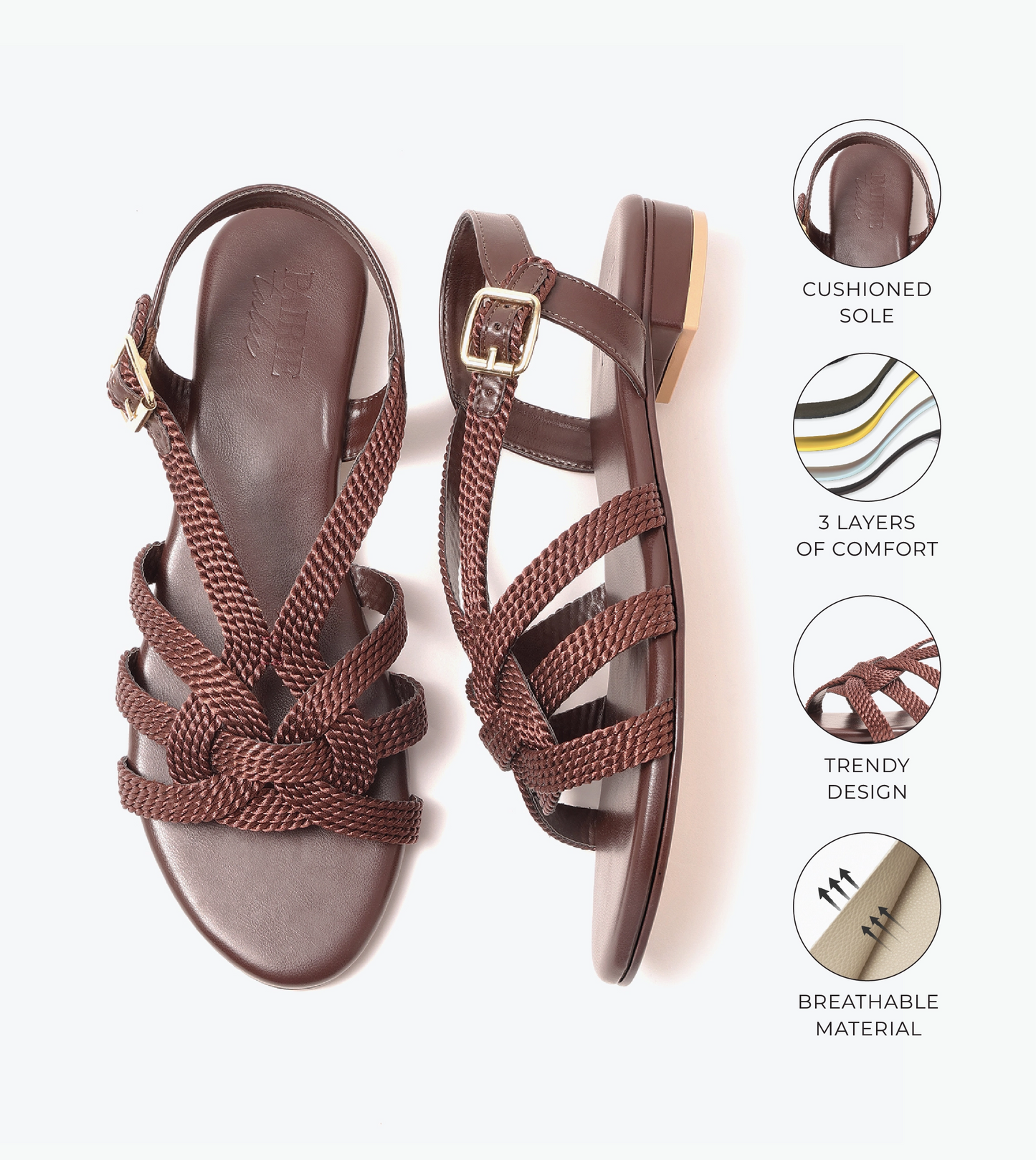 Entwined Woven Strap Flats Sandal - Brown
