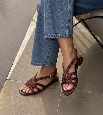 Entwined Woven Strap Flats Sandal - Brown