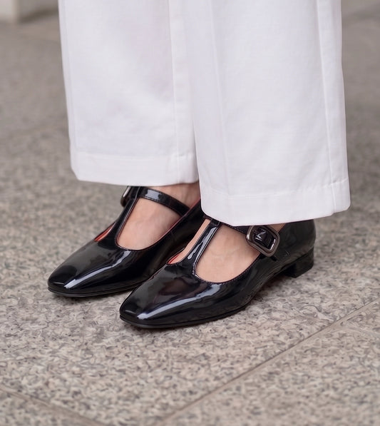 Classic Buckled Strap Mary Jane Flats - Black