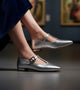 Classic Buckled Strap Mary Jane Flats - Silver
