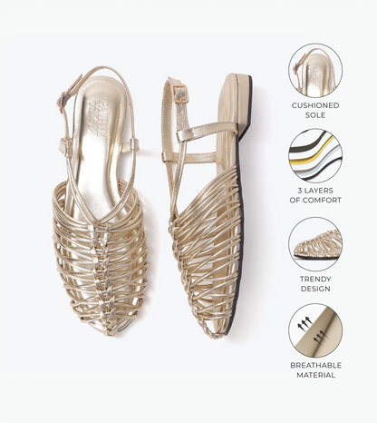 Interlace Slingback Sandals - Gold
