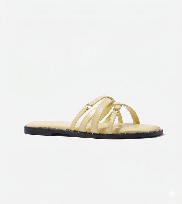Multi-Strap Flats with Gold Accent - Butter Yellow