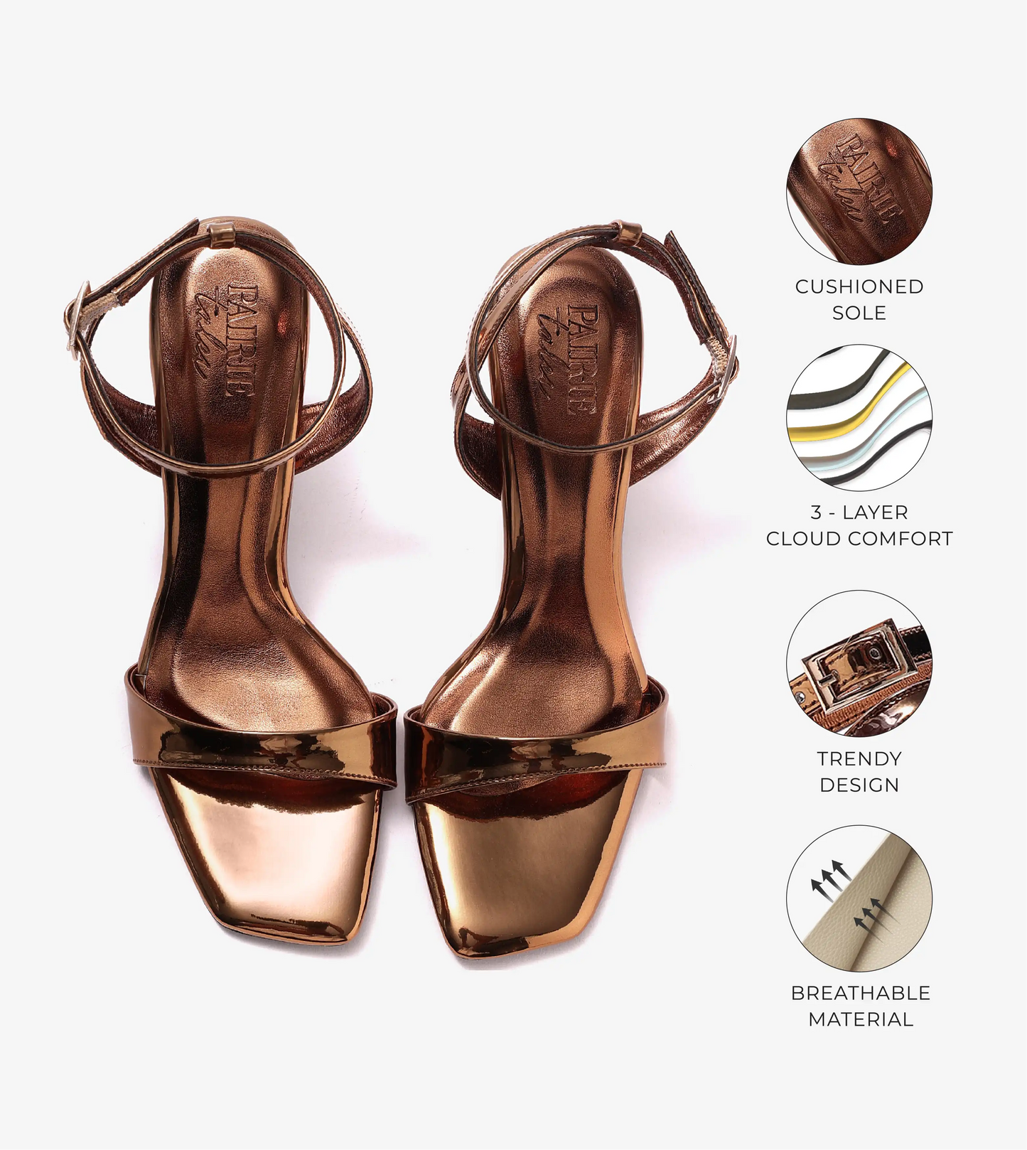 Ankle Strap Stiletto Heels - Antique Gold