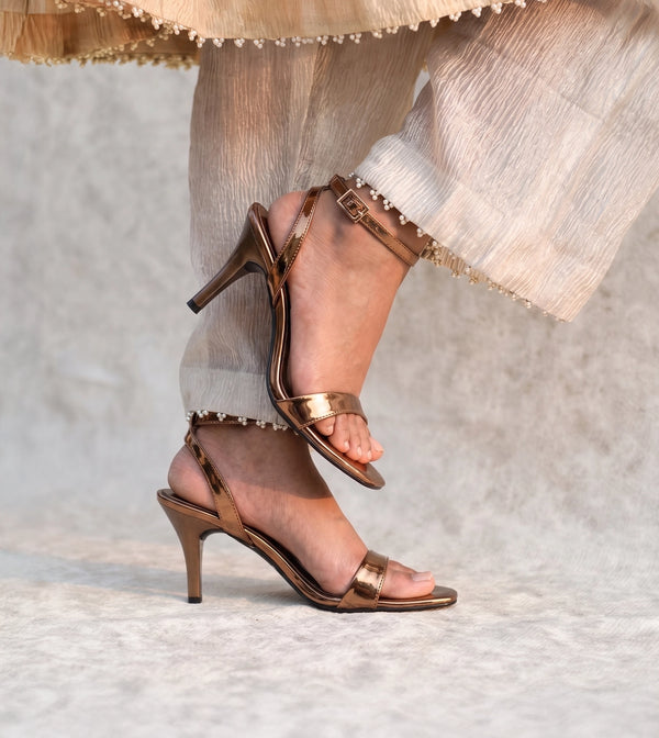 Ankle Strap Stilettos - Antique Gold