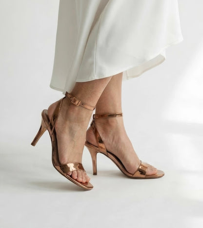 Ankle Strap Stiletto Heels - Antique Gold