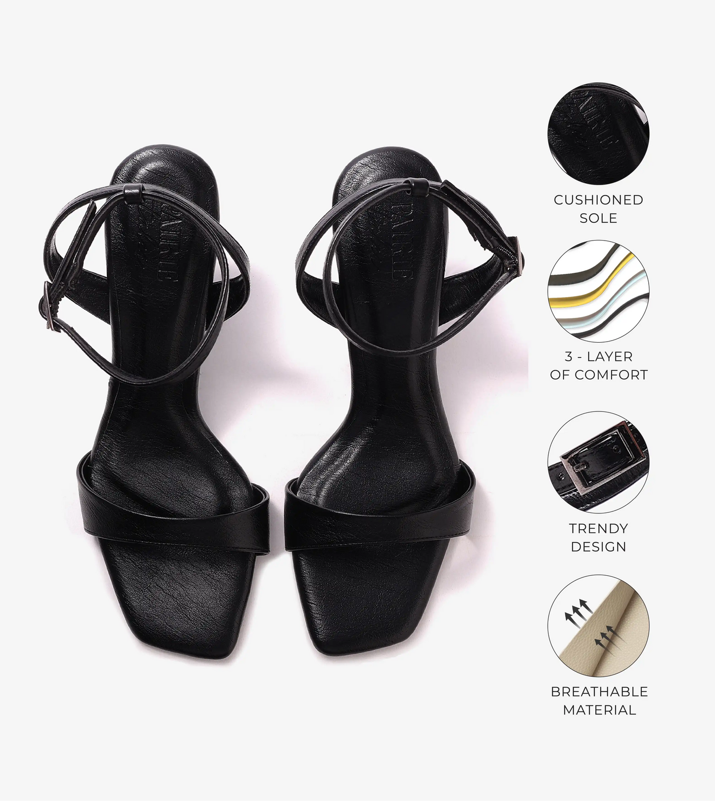 Stiletto-Heel Ankle Strap Sandals - Black