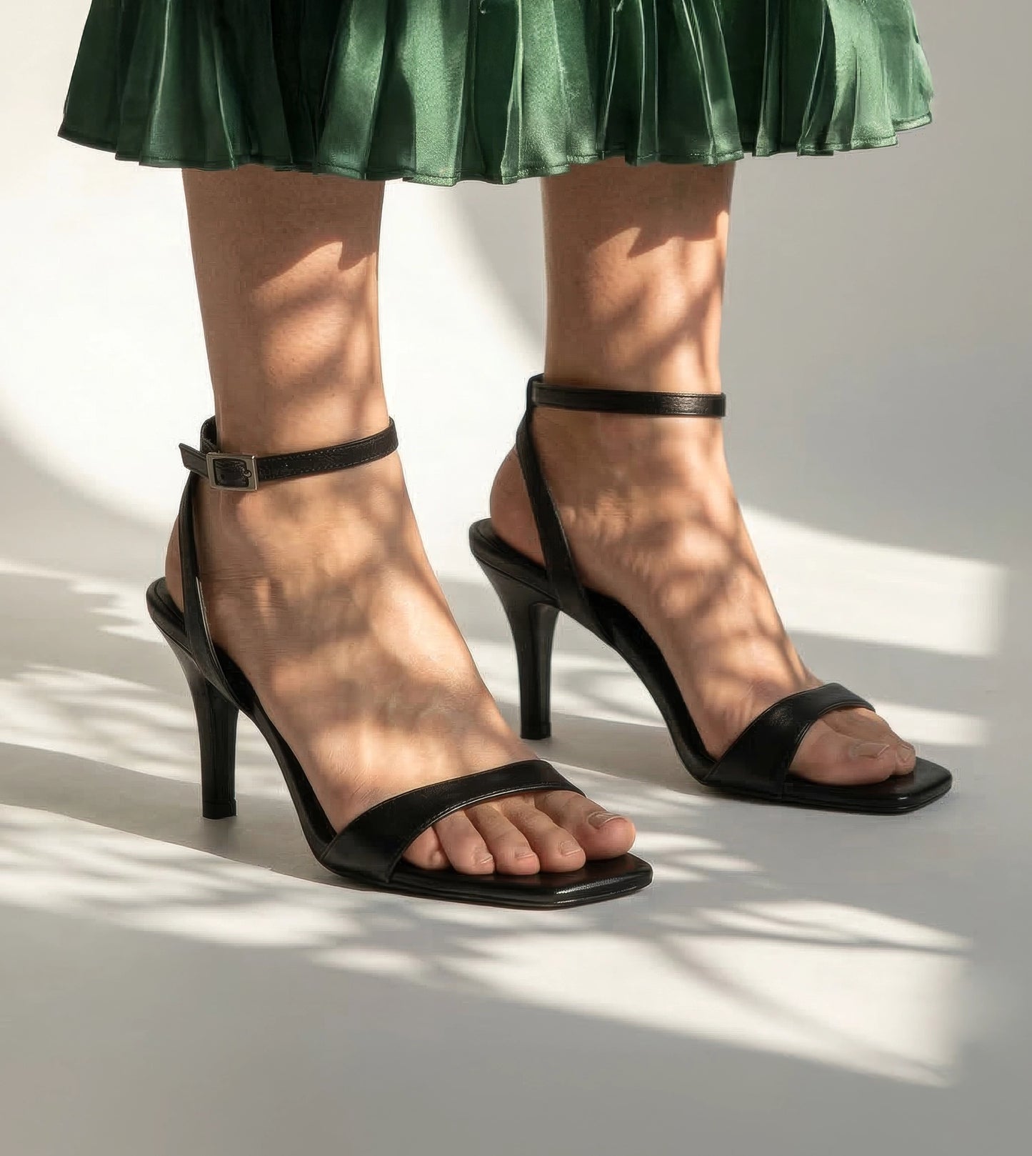 Stiletto-Heel Ankle Strap Sandals - Black