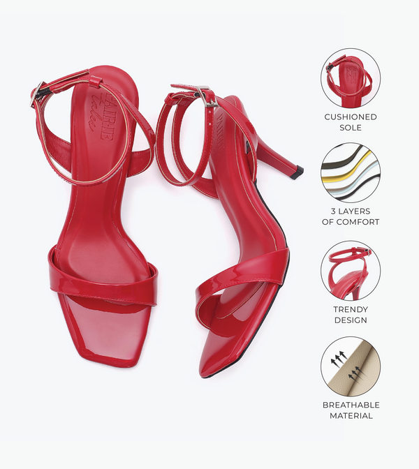 Ankle Strap Stilettos - Red