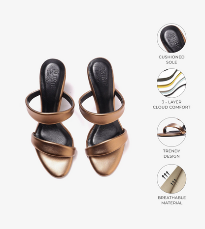 Two Strap Stiletto-Heel Sandals - Antique Gold