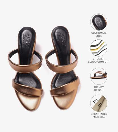 Two Strap Stiletto-Heel Sandals - Antique Gold