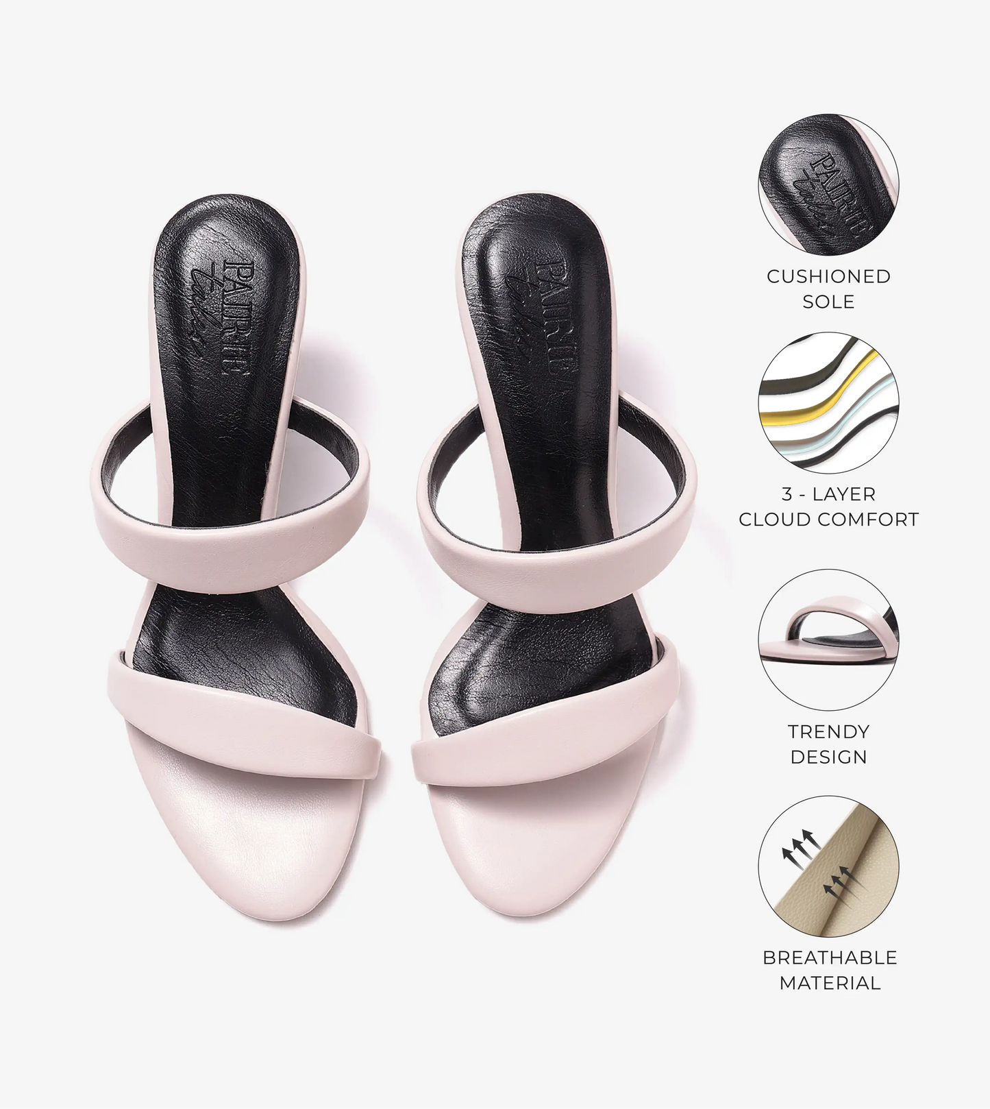 Two Strap Stiletto-Heel Sandals - Cream