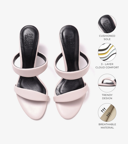 Two Strap Stiletto-Heel Sandals - Cream