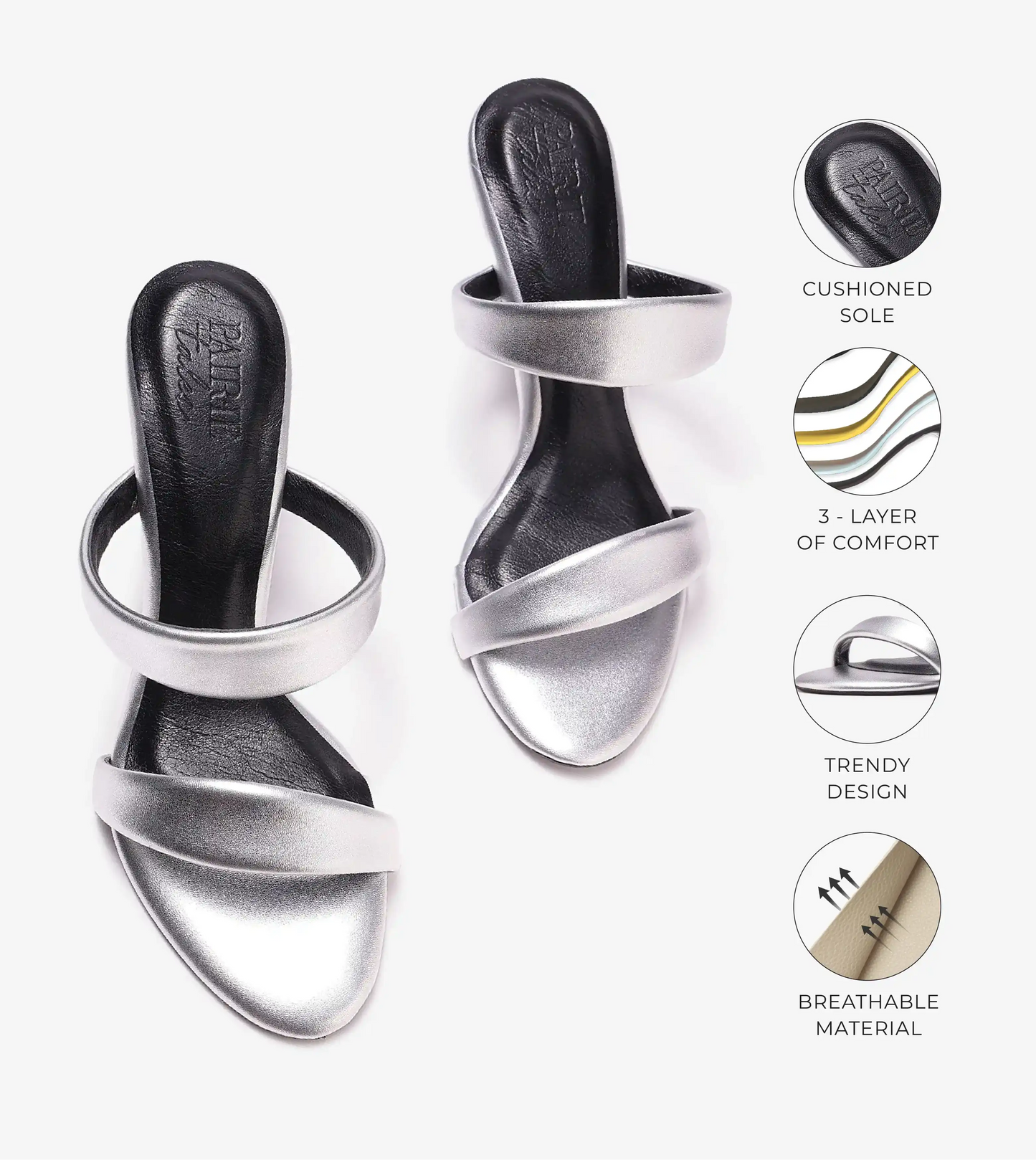 Two Strap Stiletto-Heel Sandals - Silver