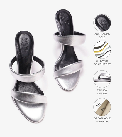 Two Strap Stiletto-Heel Sandals - Silver