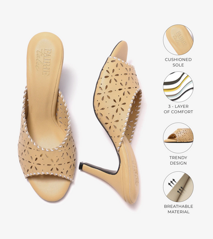 Laser Cutwork Stiletto Mules - Yellow