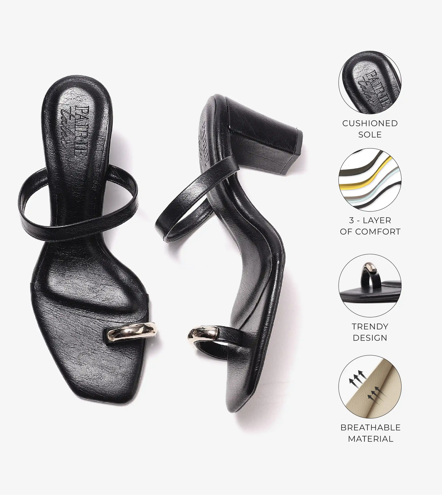 Metallic Accent Toe-Ring Heel - Black