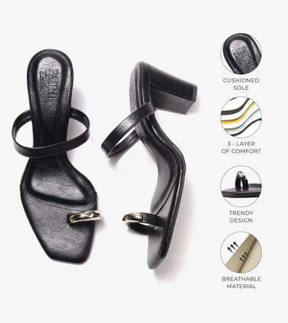 Metallic Accent Toe-Ring Heel - Black