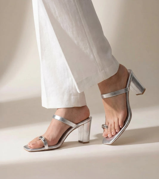 Metallic Accent Toe-Ring Heel - Silver