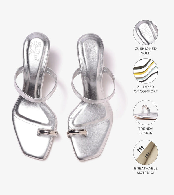 Metallic Accent Toe-Ring Heel - Silver