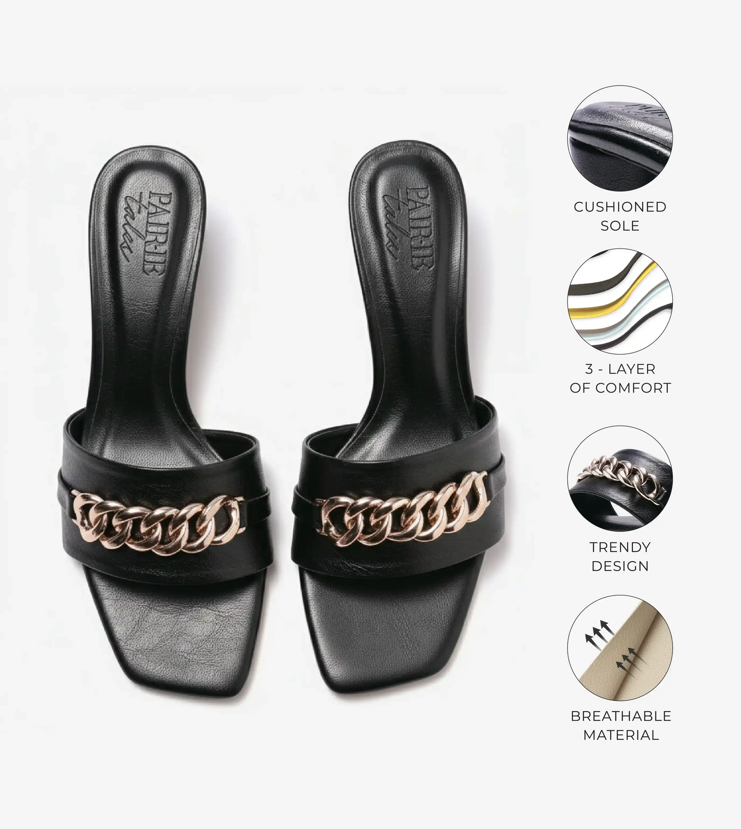 Chain Link Heeled Mules - Black