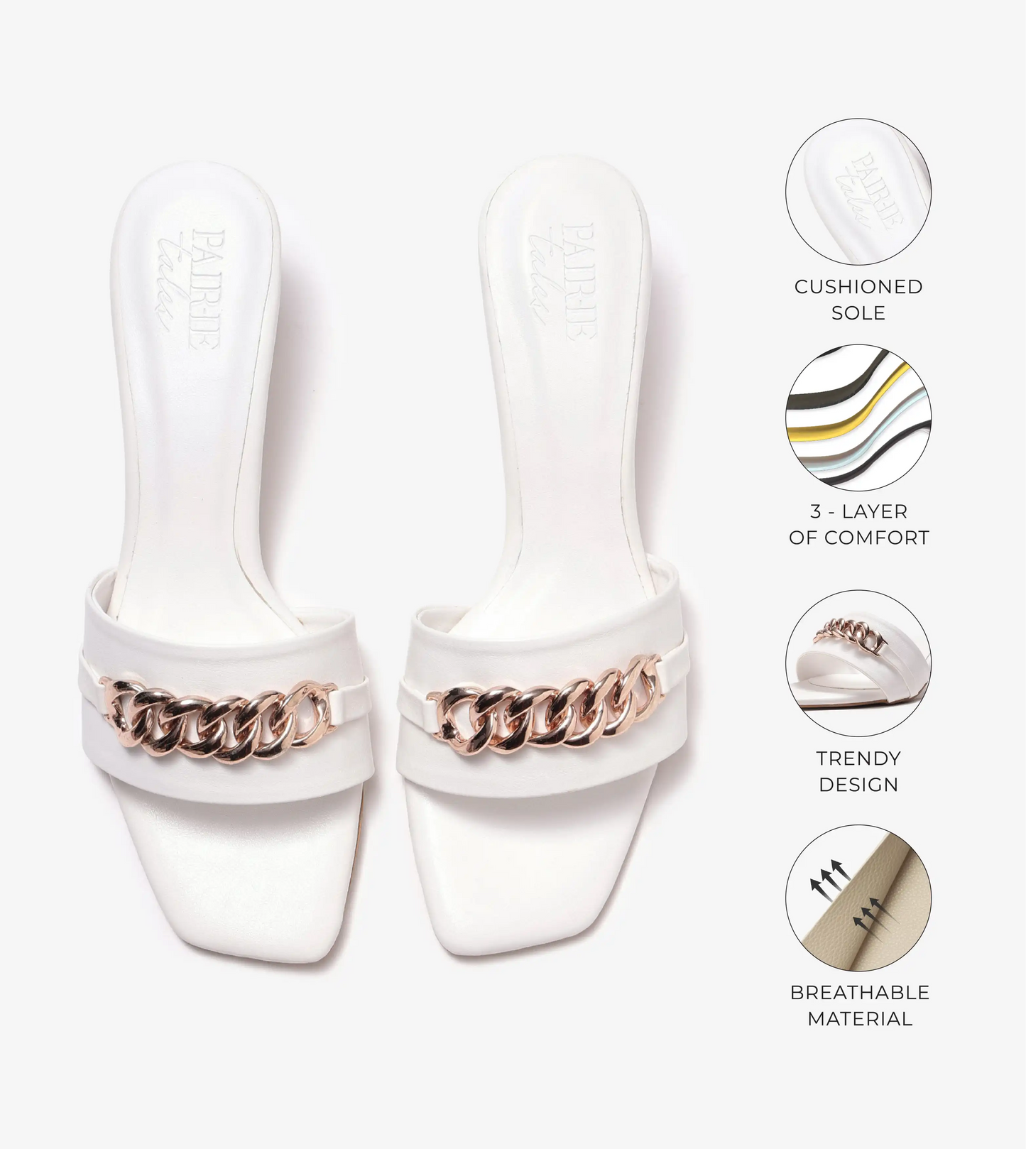 Chain Link Heeled Mules - White