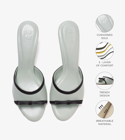 Two Tone Bow Heeled Mules - Green