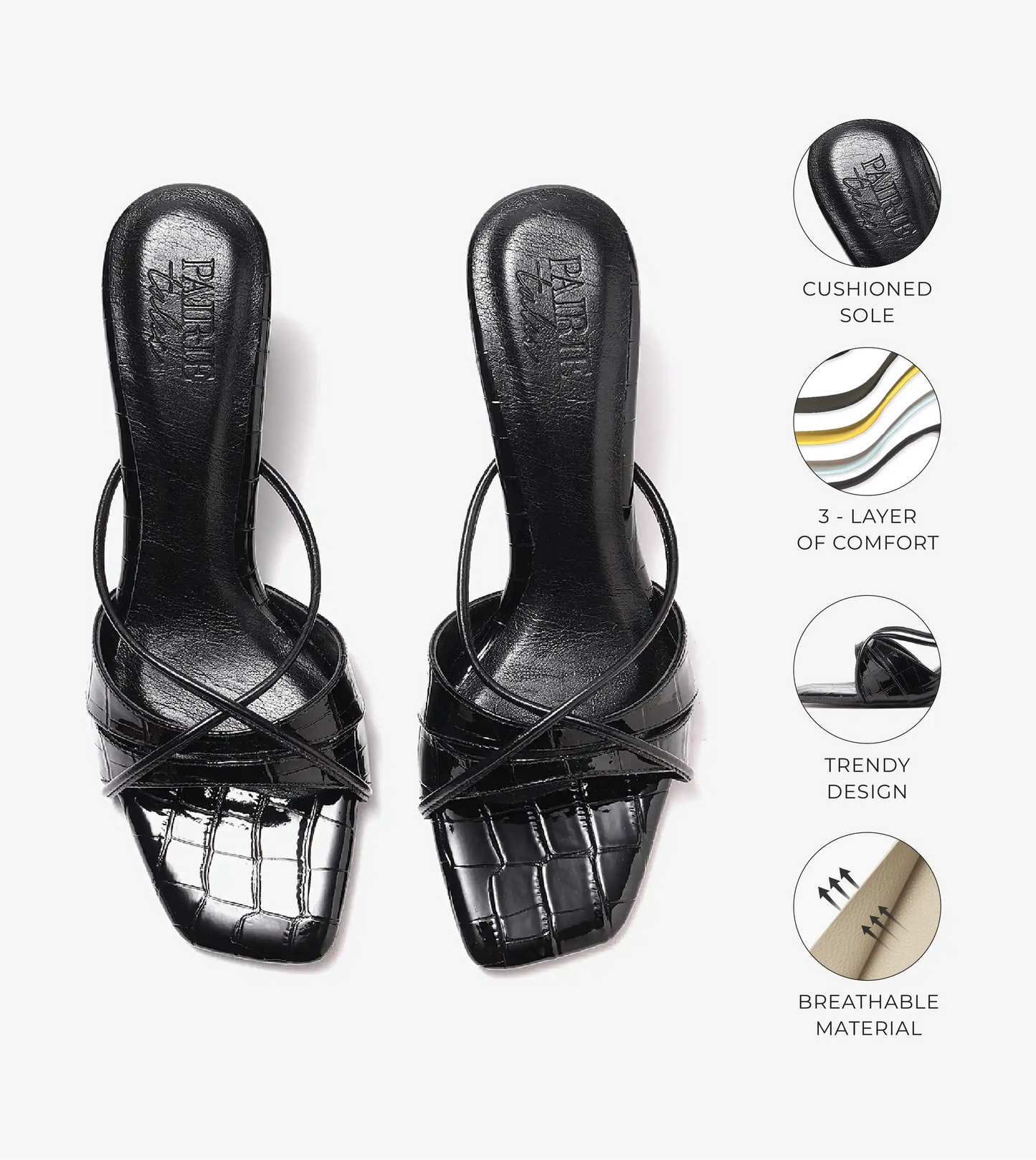 Patent Croco Meadow Strappy Sandals - Black
