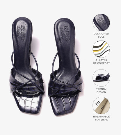 Patent Croco Meadow Strappy Sandals - Navy Blue