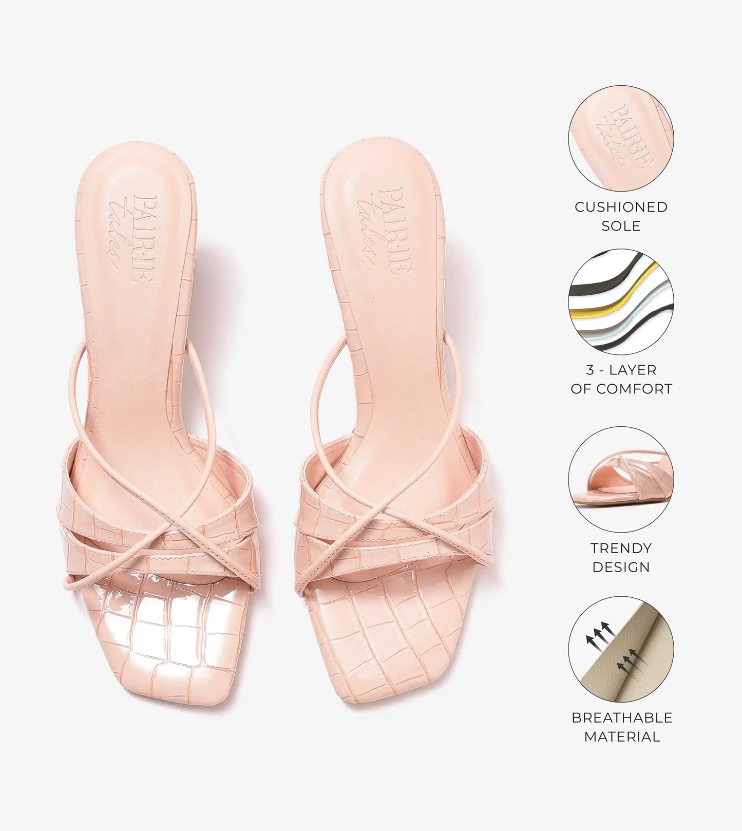 Patent Croco Strappy Sandals - Peach