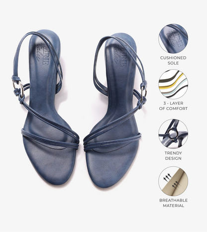 Strappy Kitten Heel With Metallic Adornment  - Blue