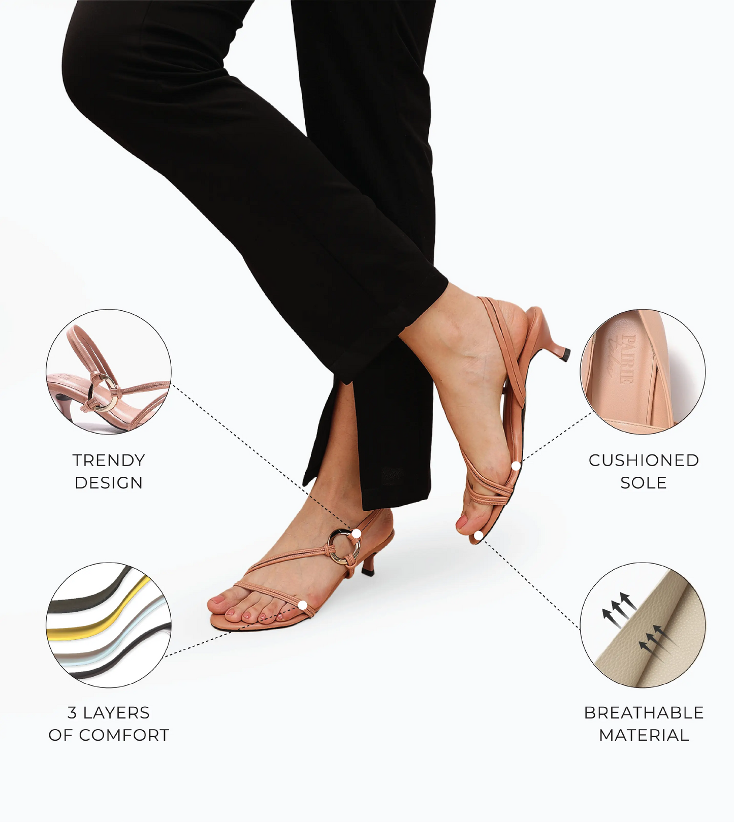 Strappy Kitten Heel With Metallic Adornment  - Gajri