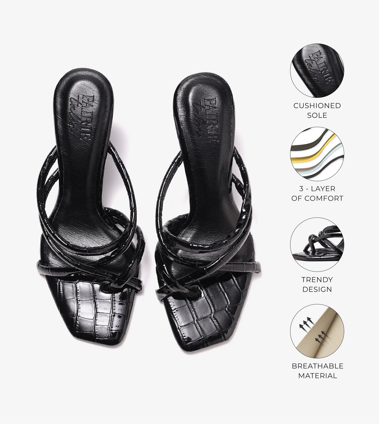 Asymmetric Strappy Tubular Heeled Sandals - Black