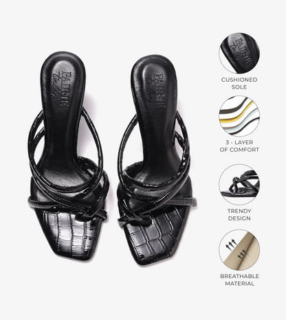 Asymmetric Strappy Tubular Heeled Sandals - Black