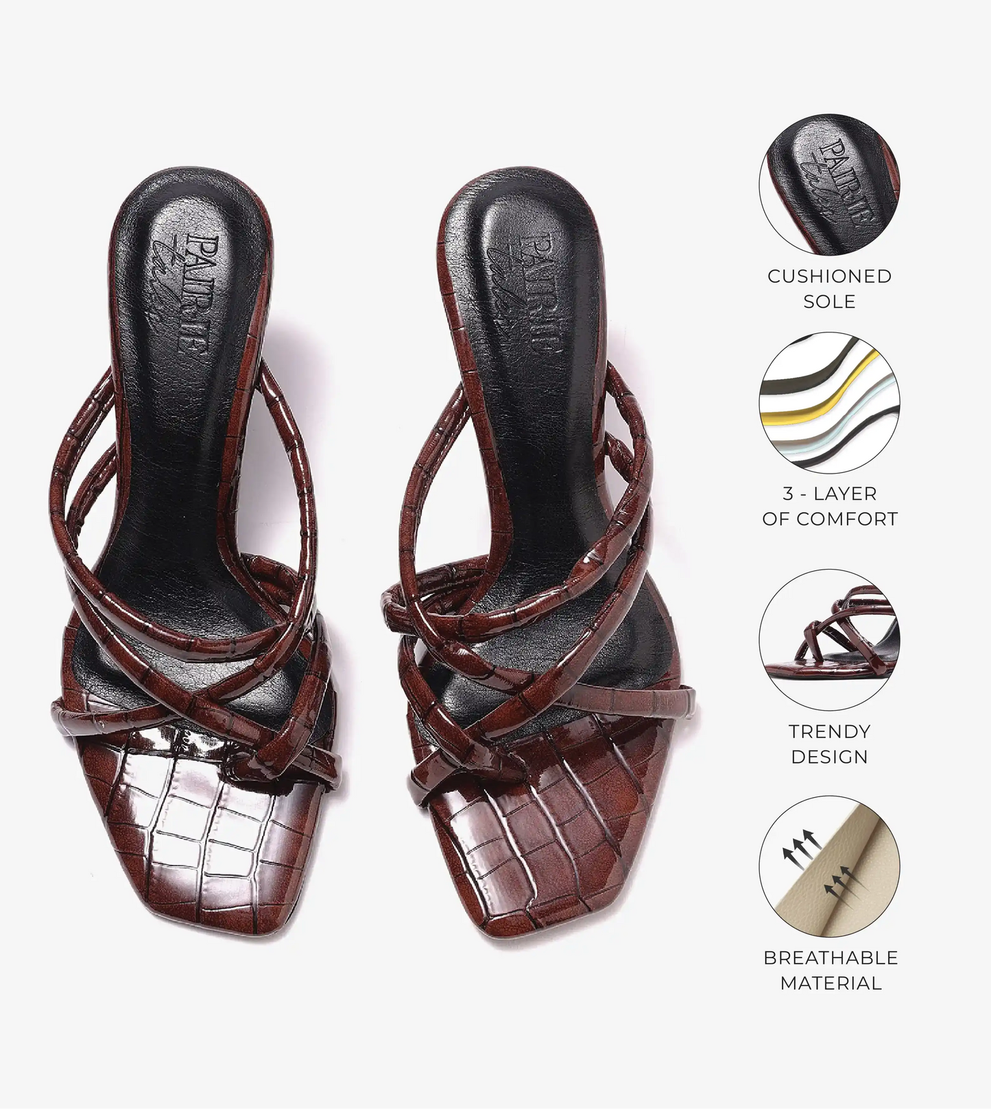 Asymmetric Strappy Tubular Heeled Sandals - Brown