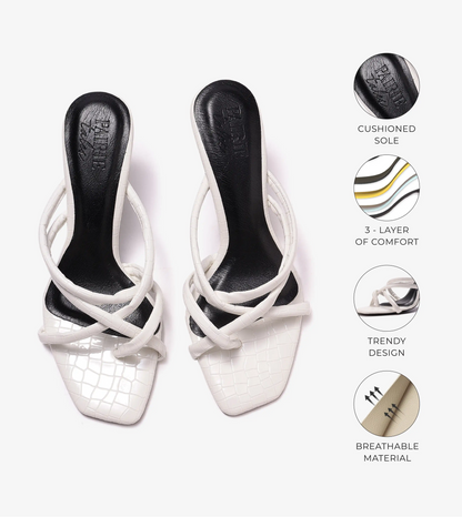 Asymmetric Strappy Tubular Heeled Sandals - White