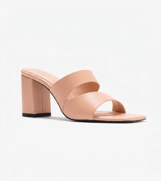 Asymmetric Cutout Block Heeled Slide Sandals - Peach