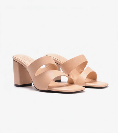 Asymmetric Cutout Block Heeled Slide Sandals - Peach