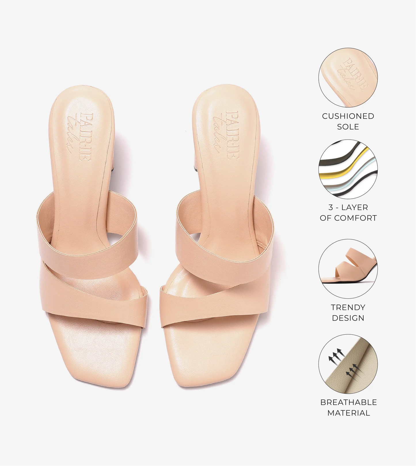 Asymmetric Cutout Block Heeled Slide Sandals - Peach