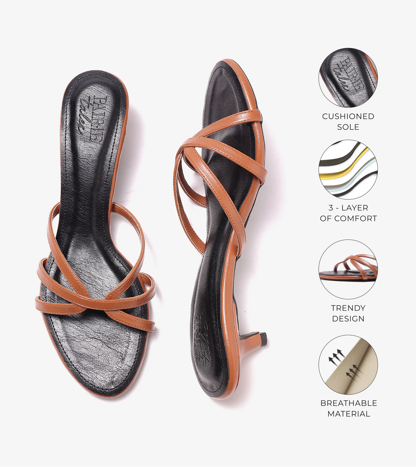 Cross Strap Kitten Mules - Black