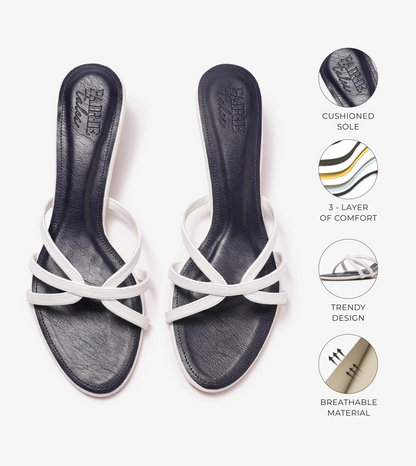 Cross Strap Kitten Mules - Navy Blue