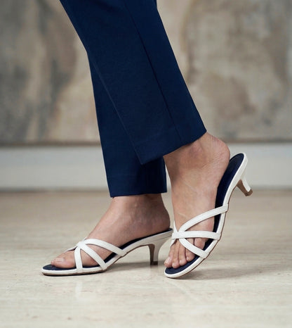 Cross Strap Kitten Mules - Navy Blue